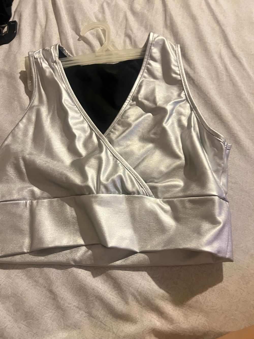 Silver Metallic V-Neck Crop Top